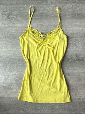 Y2K Vero Moda Yellow Lace-Trim Cami with rhinestone Tank Top